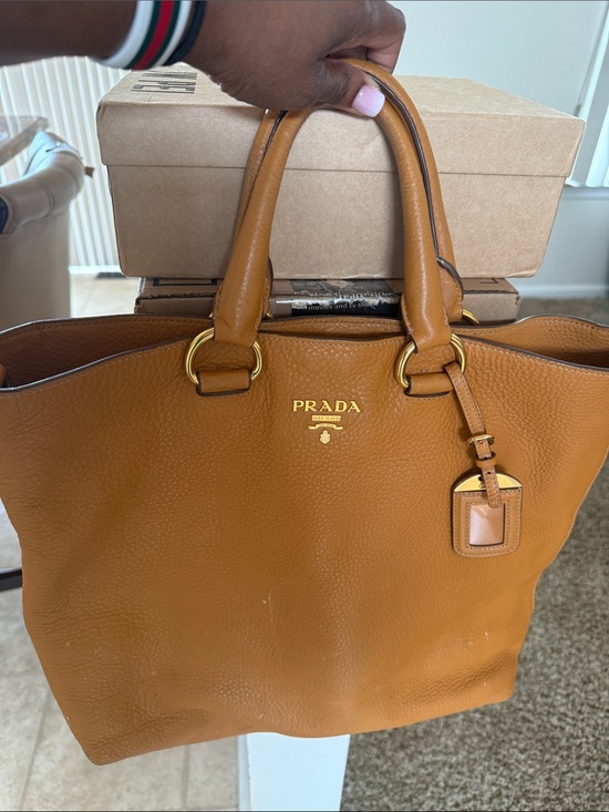 Prada Handbags - Prada Carmel Pebbled Leather Tote with Black Lined Interior